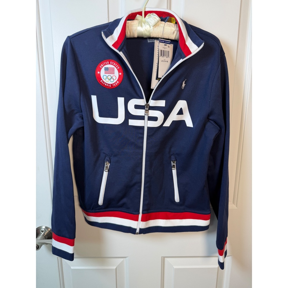 Polo Ralph Lauren Kids Team USA Olympic Track Jacket Navy Blue L 14-16 NWT 2022
